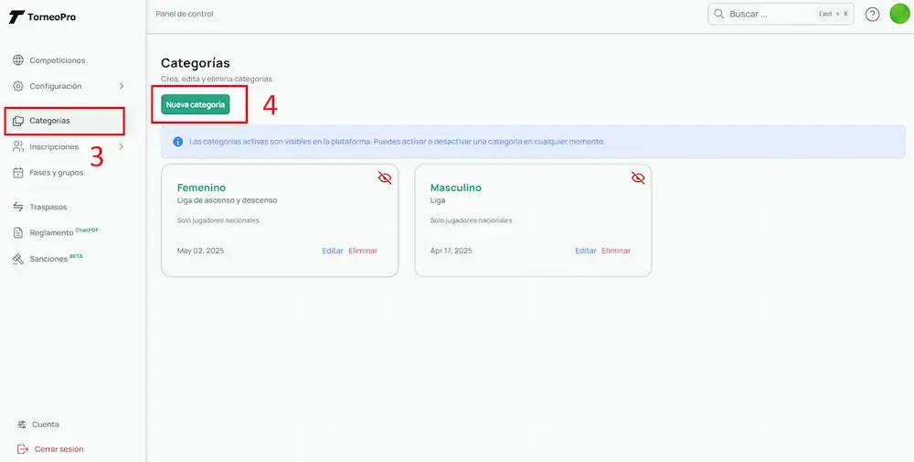 Selecciona la sección de categorías